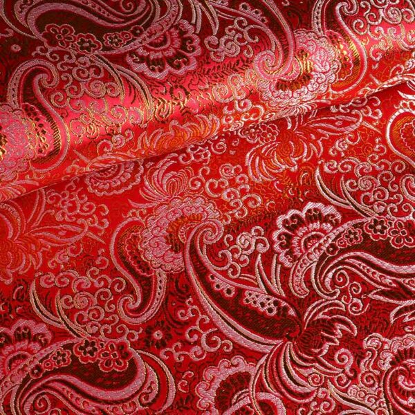 Tissu jacquard paisley rouge et or