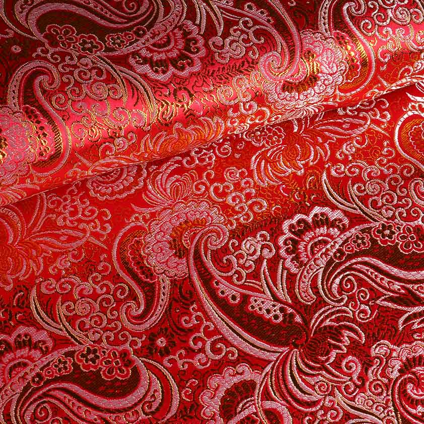 Tissu jacquard paisley rouge et or