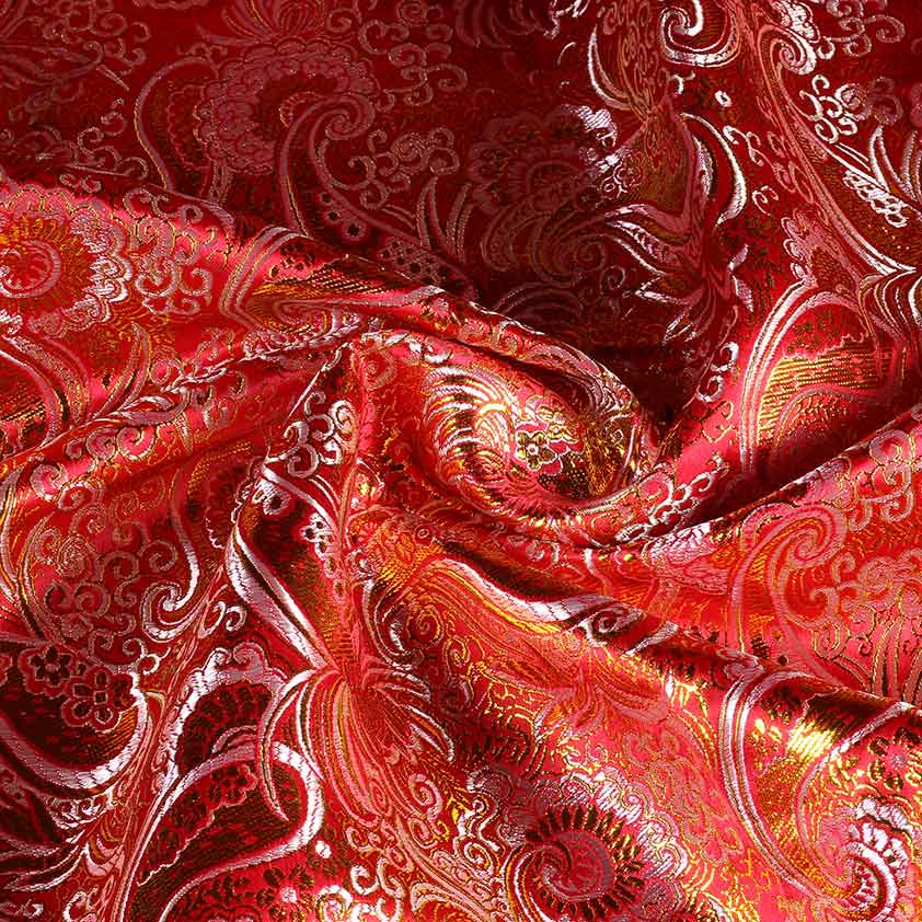 Tissu jacquard paisley rouge et or