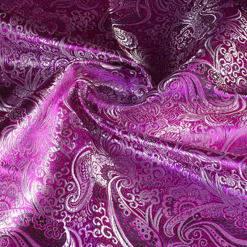 Tissu jacquard paisley pourpre avec argent