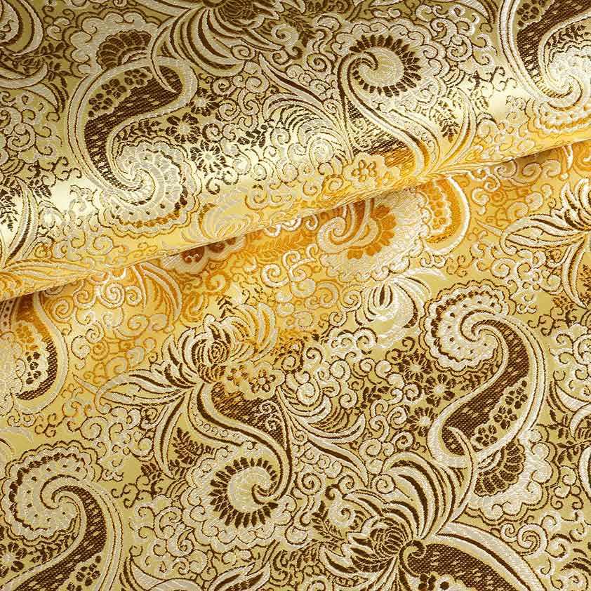 Tissu jacquard paisley écru or