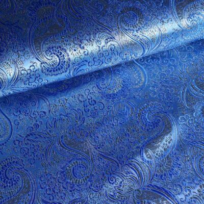 Tissu Jacquard bleu avec lurex argenté