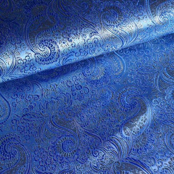 Tissu Jacquard bleu avec lurex argenté