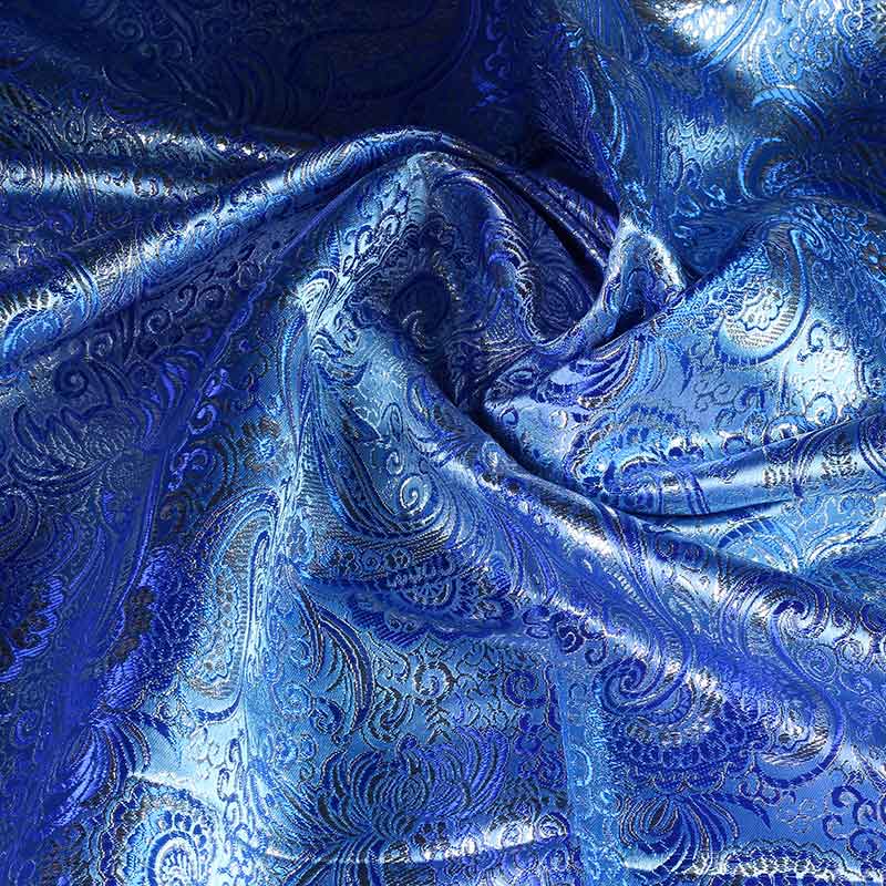 Tissu Jacquard bleu avec lurex argenté