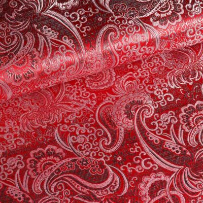 Tissu jacquard paisley fleur rouge argent