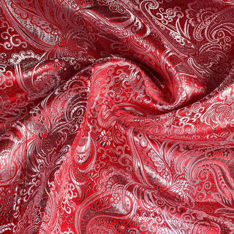 Tissu jacquard paisley fleur rouge argent