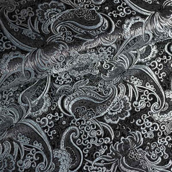 Tissu jacquard paisley noir avec argent