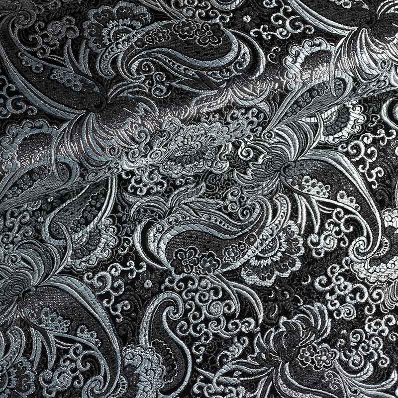 Tissu jacquard paisley noir avec argent