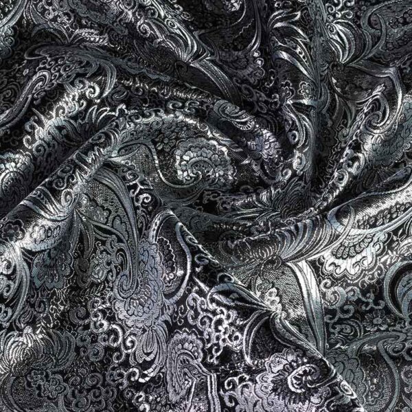 Tissu jacquard paisley noir avec argent