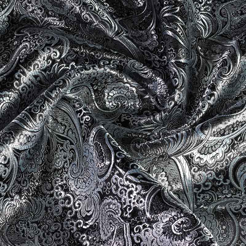 Tissu jacquard paisley noir avec argent
