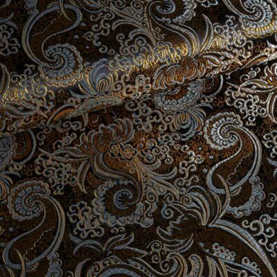 Tissu Jacquard paisley noir et or