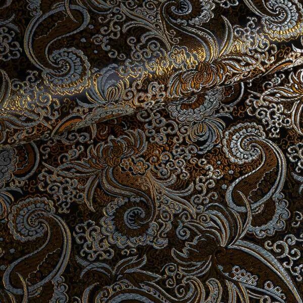 Tissu Jacquard paisley noir et or