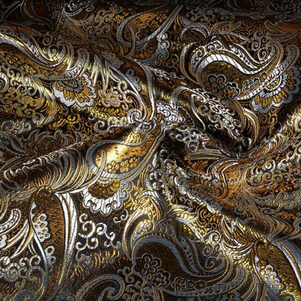 Tissu Jacquard paisley noir et or