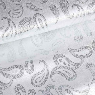 Tissu Jacquard paisley argent