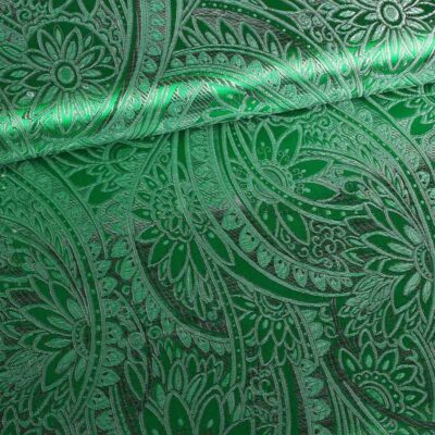 Tissu Jacquard fantasie fleur vert argent