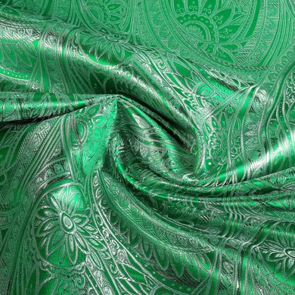 Tissu Jacquard fantasie fleur vert argent