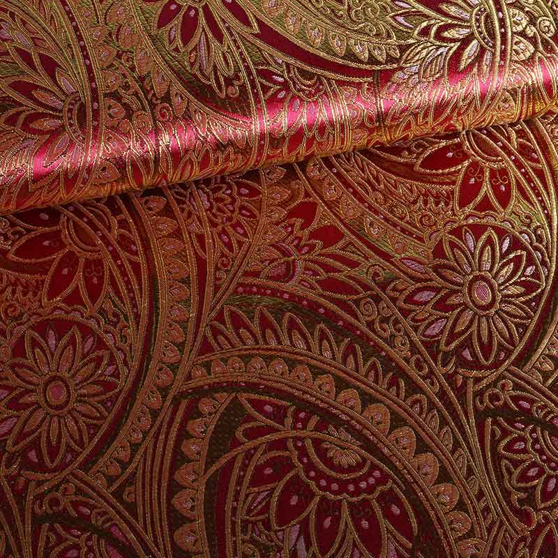 Tissu jacquard rouge avec lurex or