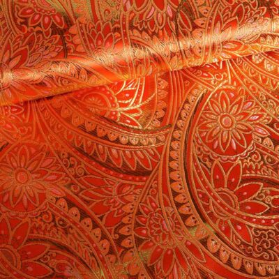 Tissu jacquard fantaisie fleur orange or