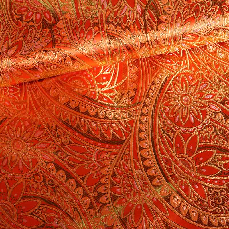 Tissu jacquard fantaisie fleur orange or