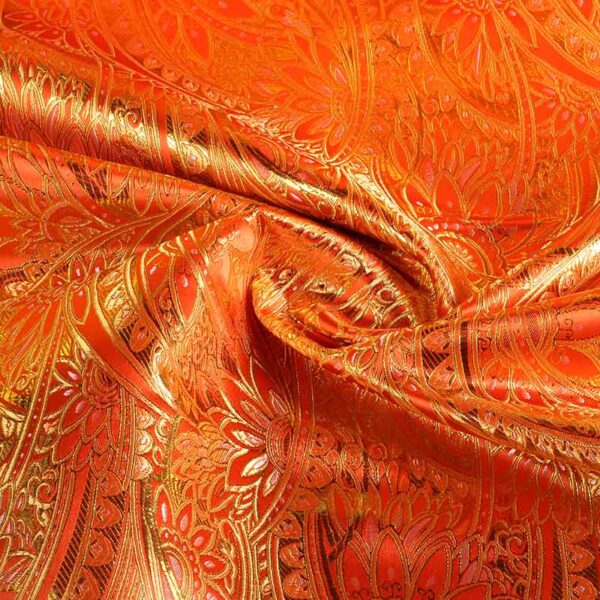 Tissu jacquard fantaisie fleur orange or