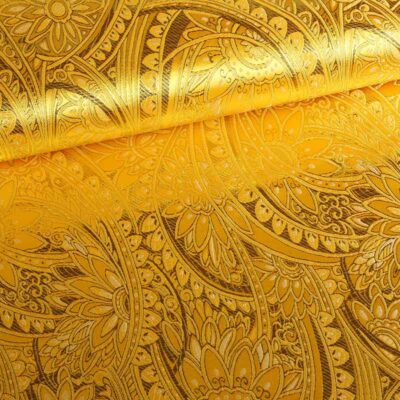 Tissu Jacquard fantasie fleur ocre or