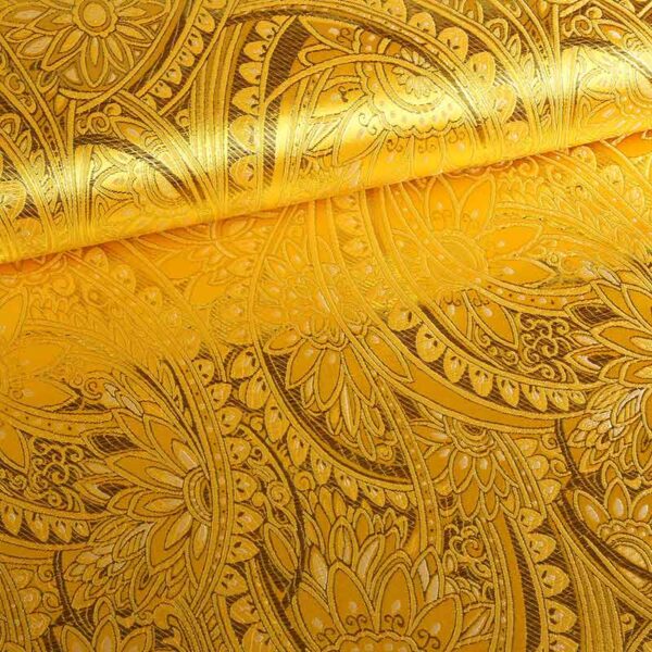 Tissu Jacquard fantasie fleur ocre or