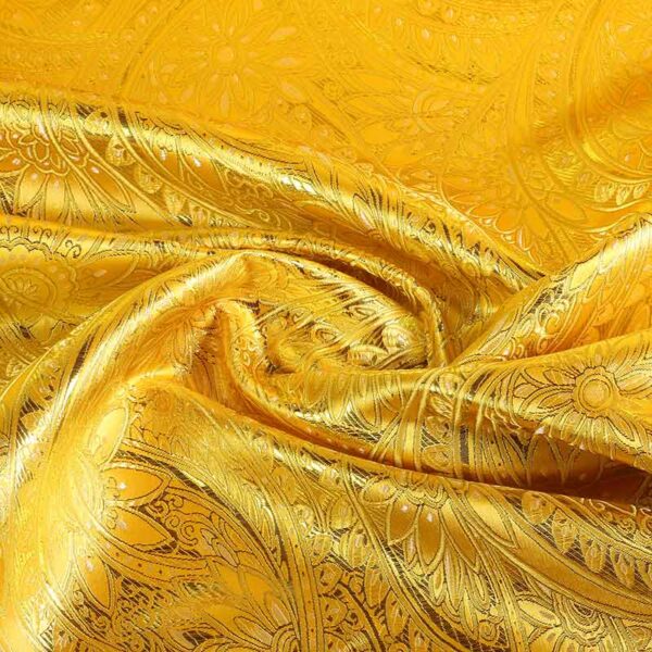 Tissu Jacquard fantasie fleur ocre or