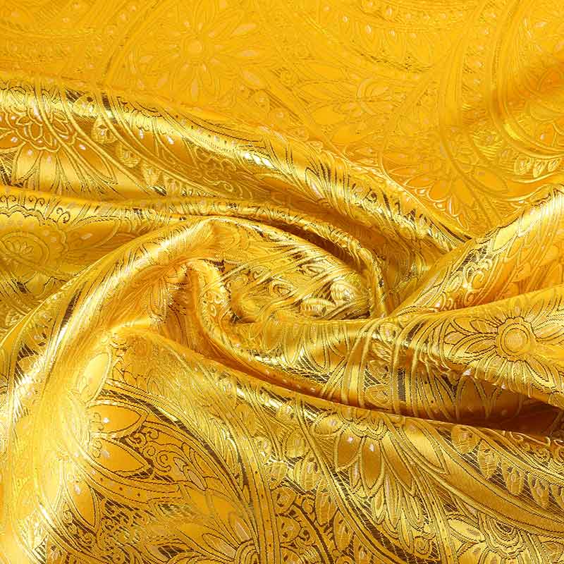 Tissu Jacquard fantasie fleur ocre or