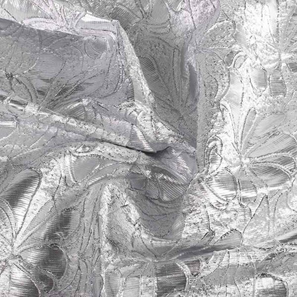 Tissu Jacquard fleur tone-in-tone lurex argent