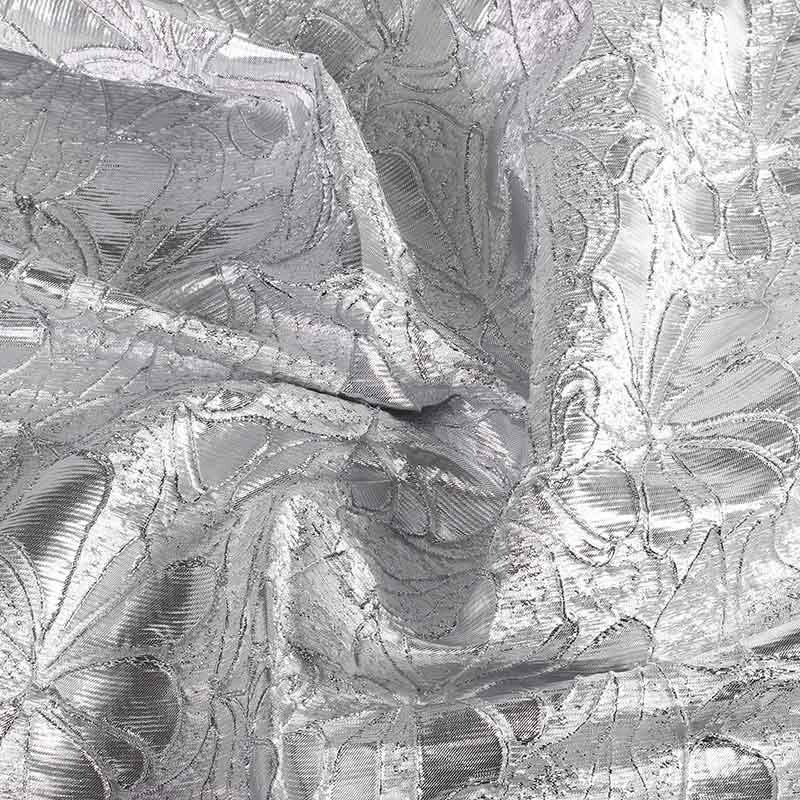 Tissu Jacquard fleur tone-in-tone lurex argent