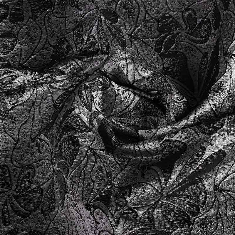 Tissu Jacquard fleur ton sur ton lurex noir