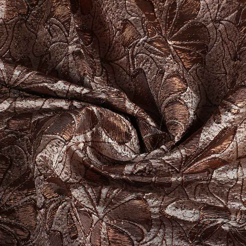 Tissu Jacquard fleur tone-in-tone Lurex brun