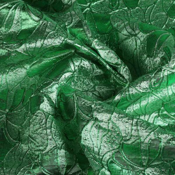 Tissu Jacquard fleur ton sur ton vert avec lurex