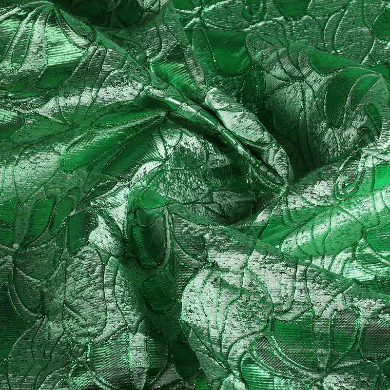 Tissu Jacquard fleur ton sur ton vert avec lurex