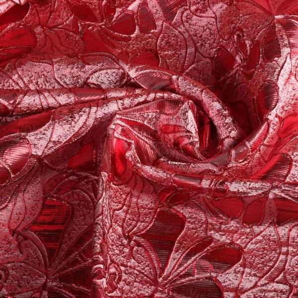 Tissu jacquard fleur ton sur ton lurex rouge