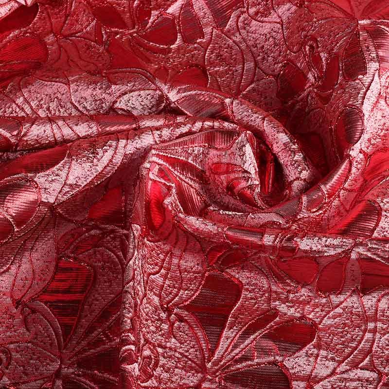Tissu jacquard fleur ton sur ton lurex rouge