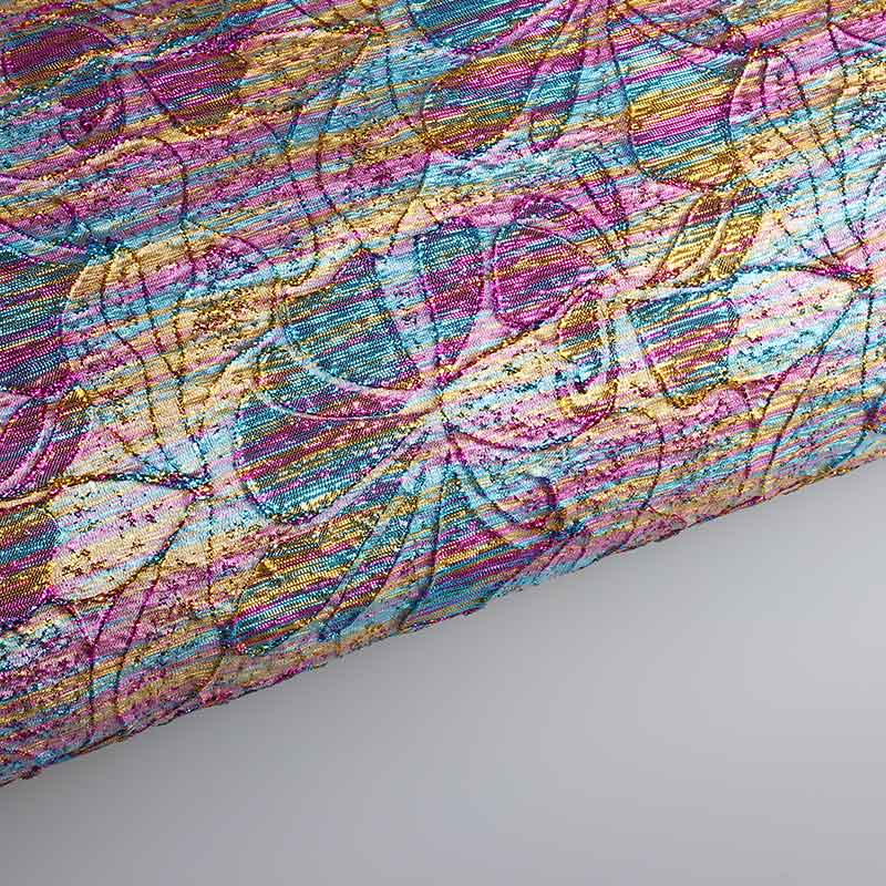 Tissu jacquard fleur multicolor avec lurex
