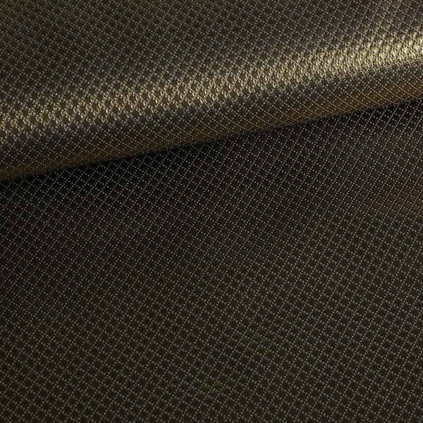 Tissu Jacquard mini carreaux métallisé noir/or