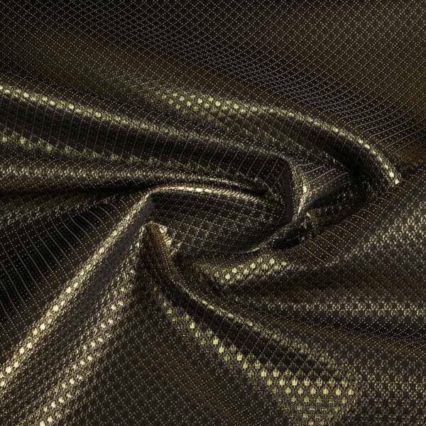Tissu Jacquard mini carreaux métallisé noir/or