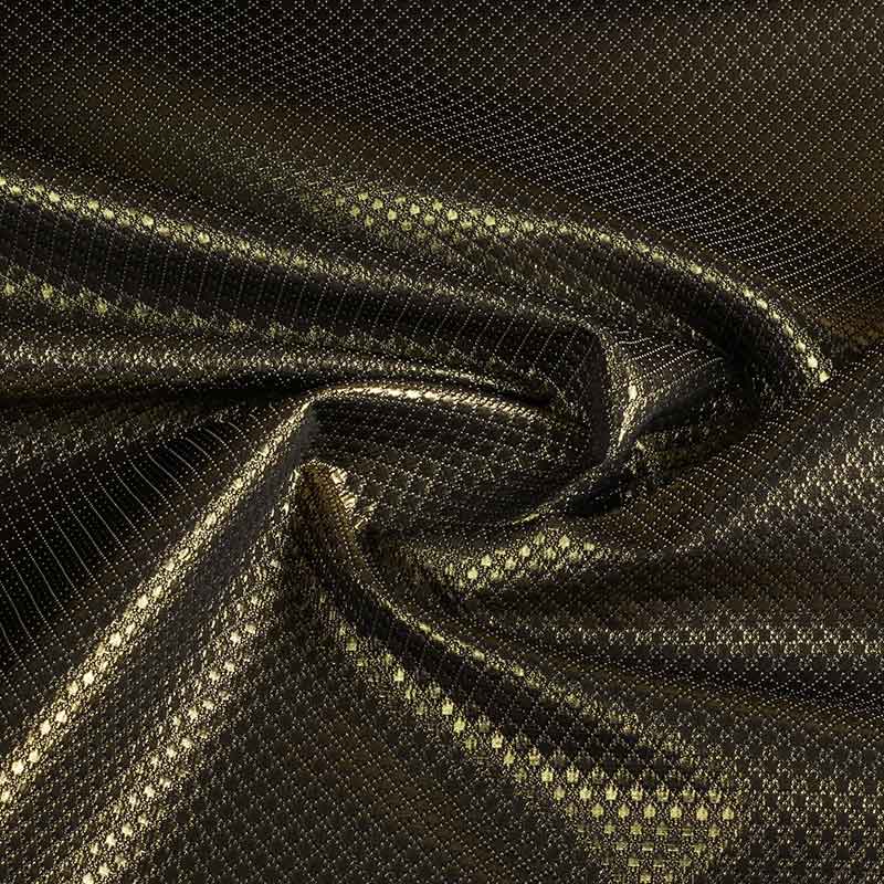 Tissu Jacquard mini carreaux métallisé noir/or