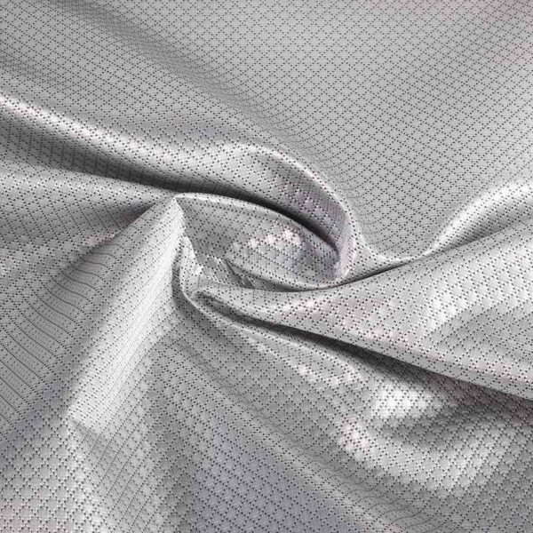 Tissu Jacquard mini carreaux métallisé argent