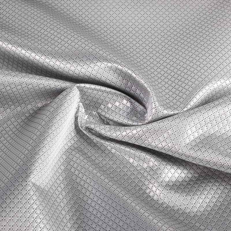 Tissu Jacquard mini carreaux métallisé argent