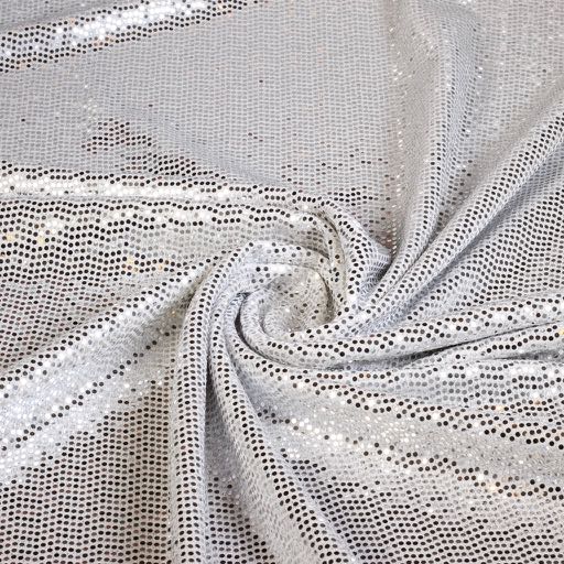 Tissu stretch pois paillettes blanc/argent