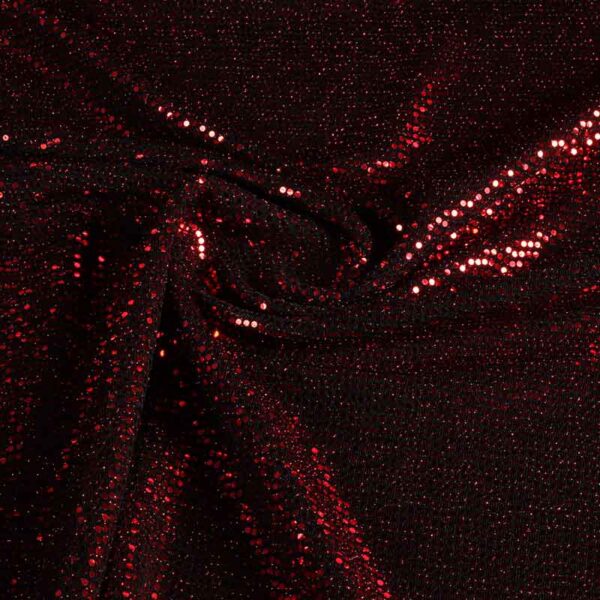 Tissu stretch pois à paillettes rouge