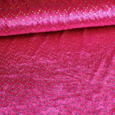 Tissu velours de panne fuchsia avec paillettes hologramme argentées