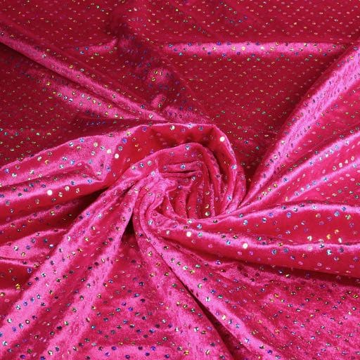 Tissu velours de panne fuchsia avec paillettes hologramme argentées