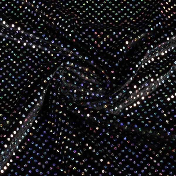 Tissu velours de panne noir argent hologramme paillettes