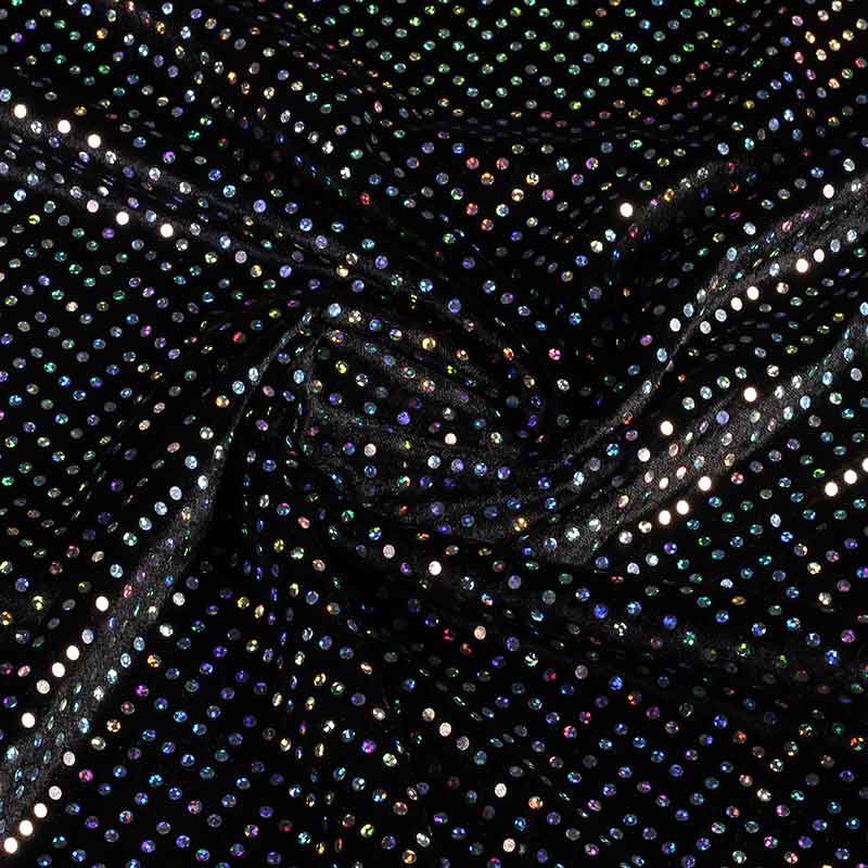 Tissu velours de panne noir argent hologramme paillettes