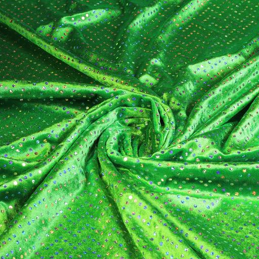 Tissu velours de panne vert avec paillettes hologramme argent