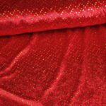 Velours de panne rood met gouden hologram pailletten